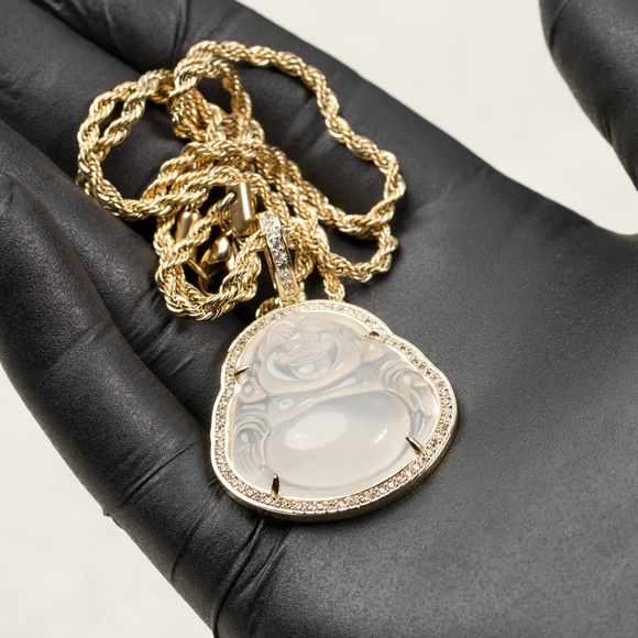 Clear Green Jade Buddha Pendant Rope Necklace - Picture 3 of 4